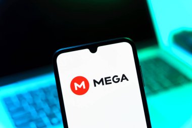 Prag, Çek Cumhuriyeti - 05 08 2025: Mega logosunu gösteren akıllı telefon.