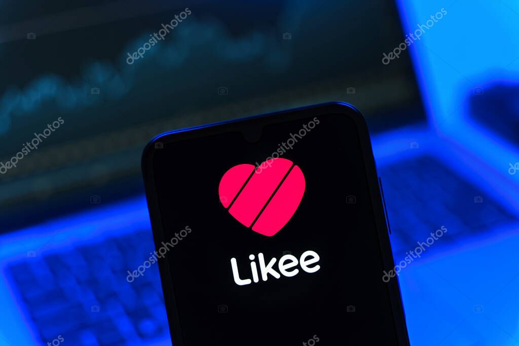 Prague, Czechia - 05 08 2025: Smartphone on surface showing Likee logo.