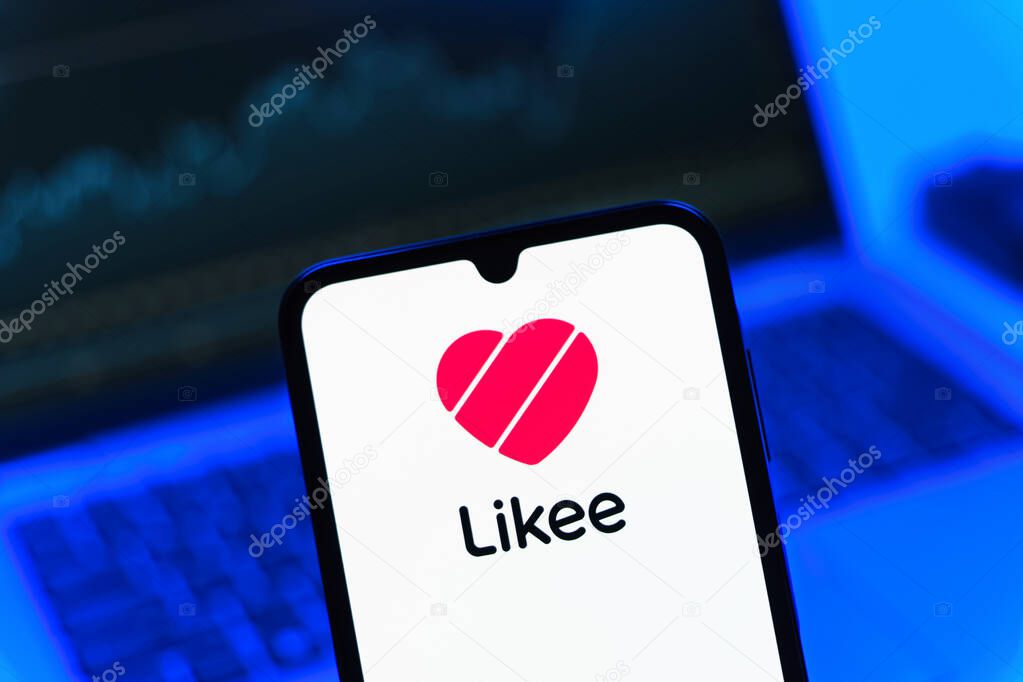 Prague, Czechia - 05 08 2025: Smartphone on surface showing Likee logo.