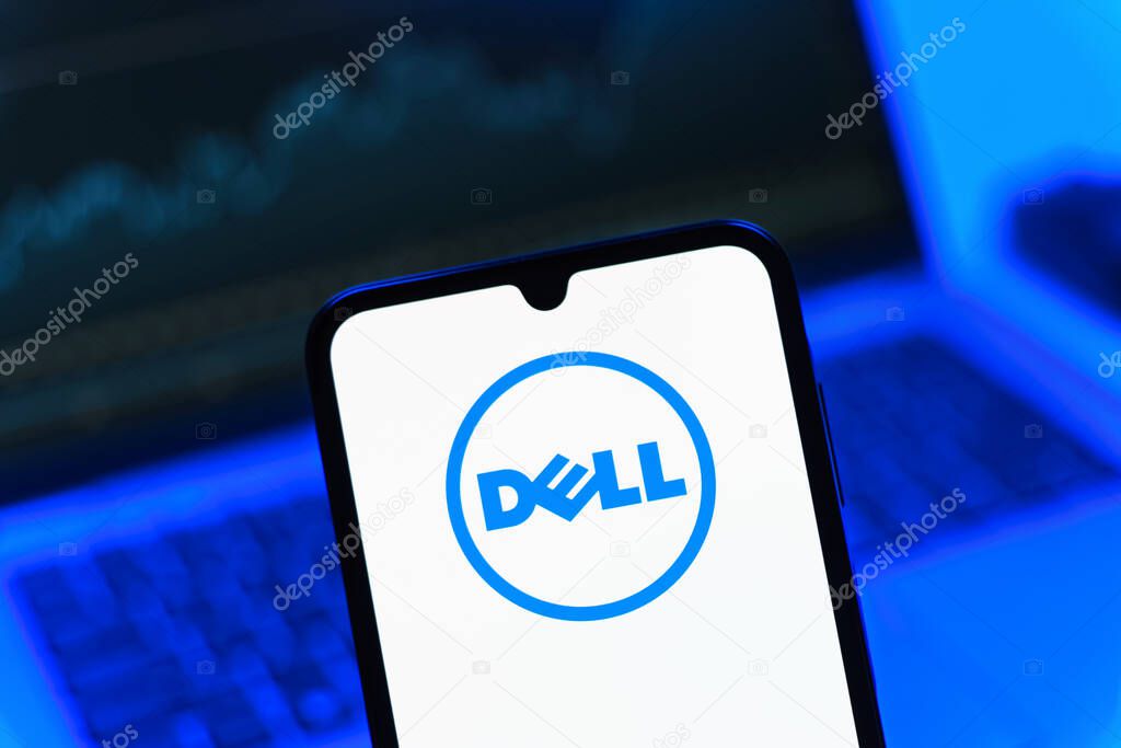 Prague, Czechia - 05 08 2025: Smartphone on surface showing Dell logo.