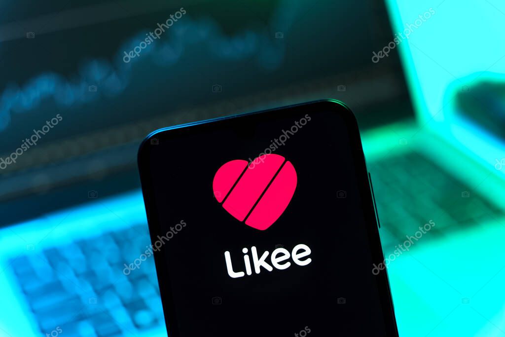 Prague, Czechia - 05 08 2025: Smartphone on surface showing Likee logo.