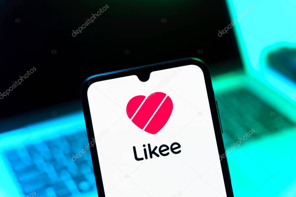 Prague, Czechia - 05 08 2025: Smartphone on surface showing Likee logo.
