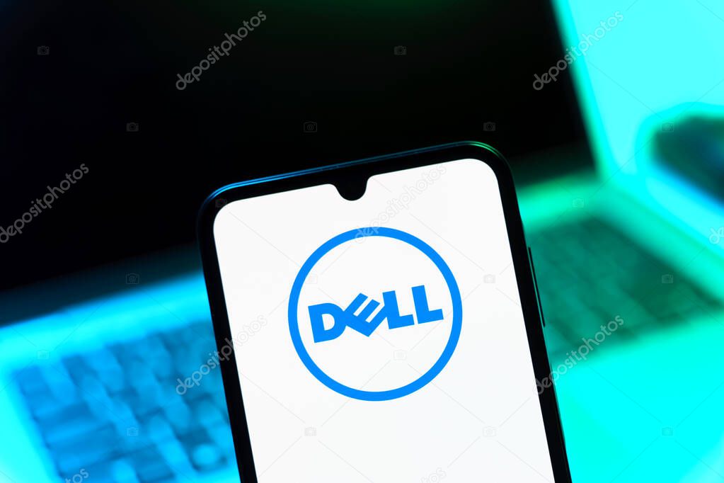 Prague, Czechia - 05 08 2025: Smartphone on surface showing Dell logo.
