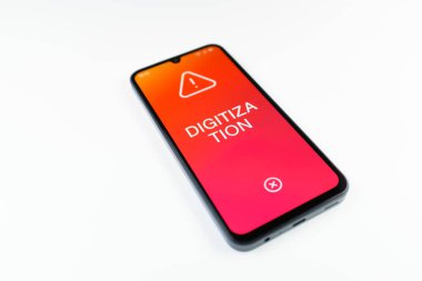 Açık mavi arkaplandaki telefon dijitalleştirme metnini görüntüler.