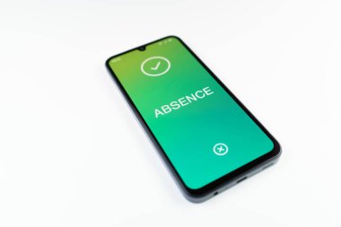 Açık mavi arkaplandaki telefon yokluk metnini görüntüler.