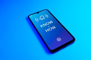 Açık mavi arkaplan üzerinde telefon Bilge metni görüntüler.