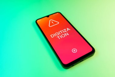Yeşil arkaplan üzerindeki telefon dijitalleştirme metnini gösterir.