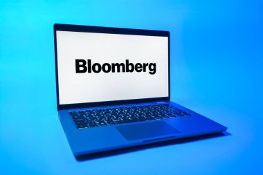 Prag, Çek Cumhuriyeti - 08 01 2025: Bloomberg logosunu gösteren bir dizüstü bilgisayar. Bloomberg finansal haberler, veriler ve analizler sağlayan bir şirkettir..