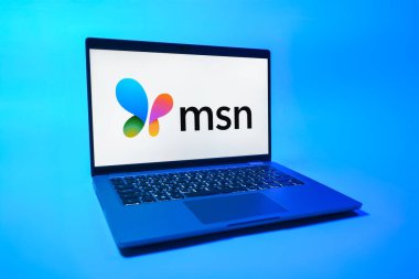 Prag, Çek Cumhuriyeti - 08 01 2025: MSN logosunu gösteren bir dizüstü bilgisayar. MSN haber, e-posta ve çevrimiçi hizmetler için bir platformdur.