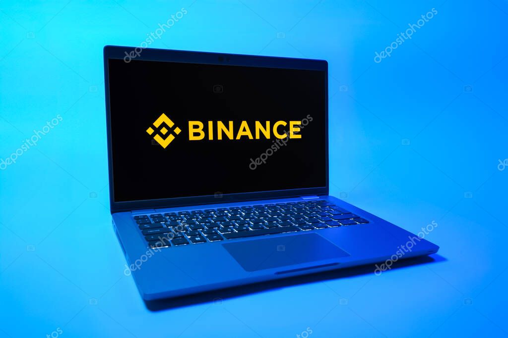 Prague, Czechia - 08 01 2025: A laptop on a uniform background displays the Binance logo. Binance is a cryptocurrency exchange for trading digital assets.