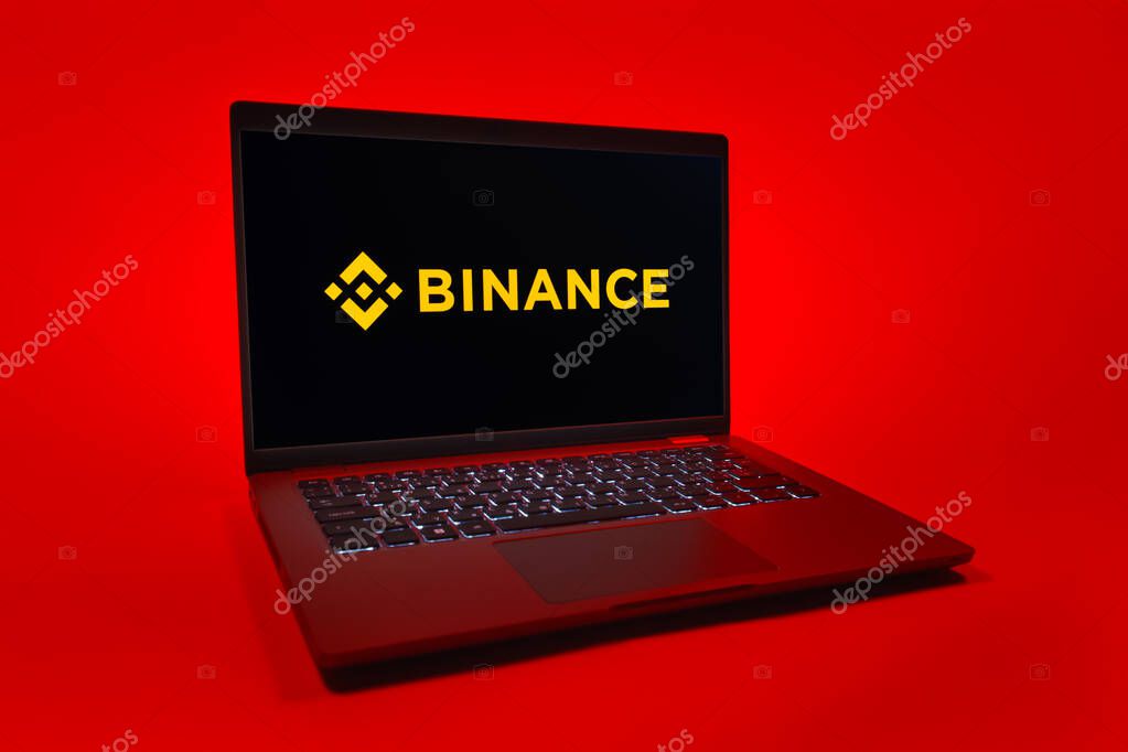Prague, Czechia - 08 01 2025: A laptop on a uniform background displays the Binance logo. Binance is a cryptocurrency exchange for trading digital assets.