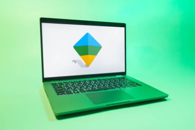 Prag, Çek Cumhuriyeti - 08 01 2025: Google Family Link logosunu gösteren bir dizüstü bilgisayar. Google Family Link ebeveyn denetimi ve çocuk hesabı yönetimi için bir platformdur.