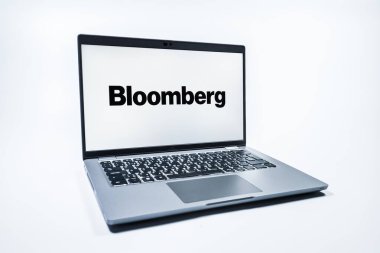 Prag, Çek Cumhuriyeti - 08 01 2025: Bloomberg logosunu gösteren bir dizüstü bilgisayar. Bloomberg finansal haberler, veriler ve analizler sağlayan bir şirkettir..