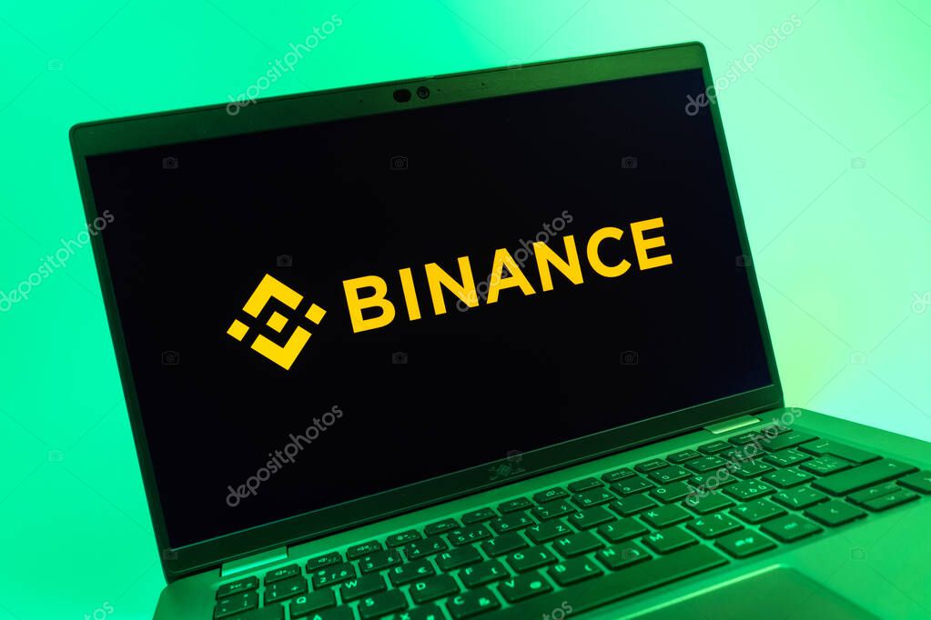 Prague, Czechia - 08 01 2025: A close-up view of a laptop screen displaying the Binance logo. Binance is a cryptocurrency exchange for trading digital assets.