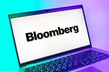 Prag, Çek Cumhuriyeti - 08 01 2025: Bloomberg logosunu gösteren dizüstü bilgisayarın yakın görüntüsü. Bloomberg finansal haberler, veriler ve analizler sağlayan bir şirkettir..