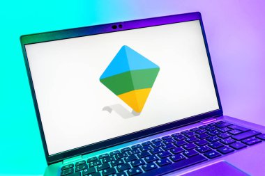 Prag, Çek Cumhuriyeti - 08 01 2025: Google Family Link logosunu gösteren dizüstü bilgisayarın yakın görüntüsü. Google Family Link ebeveyn denetimi ve çocuk hesabı yönetimi için bir platformdur.