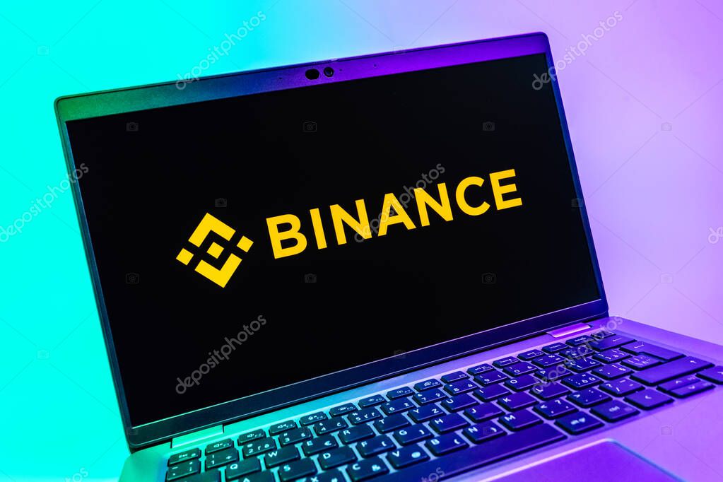 Prague, Czechia - 08 01 2025: A close-up view of a laptop screen displaying the Binance logo. Binance is a cryptocurrency exchange for trading digital assets.