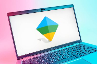 Prag, Çek Cumhuriyeti - 08 01 2025: Google Family Link logosunu gösteren dizüstü bilgisayarın yakın görüntüsü. Google Family Link ebeveyn denetimi ve çocuk hesabı yönetimi için bir platformdur.