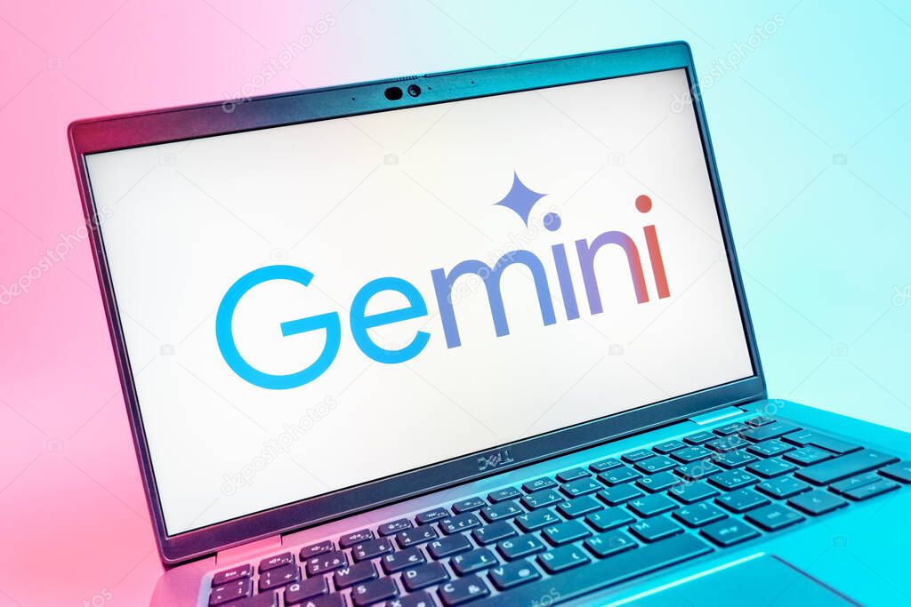 Prague, Czechia - 08 01 2025: A close-up view of a laptop screen displaying the Gemini logo. Gemini is a platform for cryptocurrency trading and management.