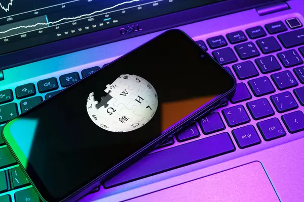 Prag, Çek Cumhuriyeti - 08 18 2025: Klavyede Samsung logosunu gösteren bir cep telefonu. Samsung elektronik ve cihaz üreten bir teknoloji şirketi..