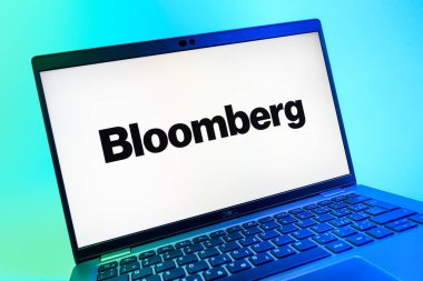 Prag, Çek Cumhuriyeti - 08 01 2025: Bloomberg logosunu gösteren dizüstü bilgisayarın yakın görüntüsü. Bloomberg finansal haberler, veriler ve analizler sağlayan bir şirkettir..