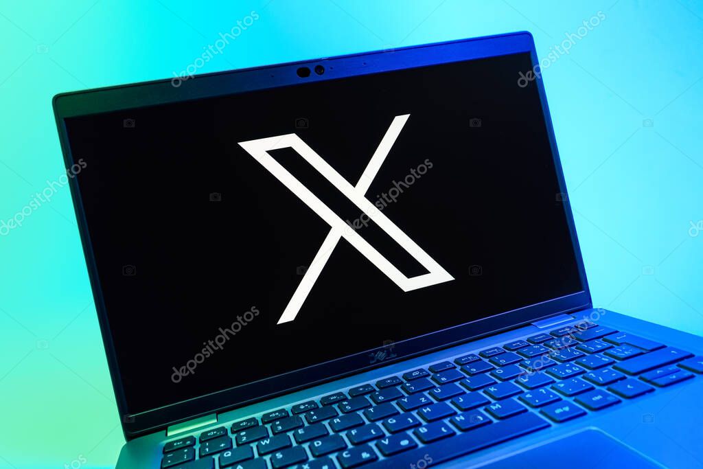Prague, Czechia - 08 01 2025: A close-up view of a laptop screen displaying the X logo. X is a platform for sharing short posts and updates.