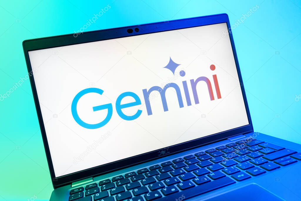Prague, Czechia - 08 01 2025: A close-up view of a laptop screen displaying the Gemini logo. Gemini is a platform for cryptocurrency trading and management.