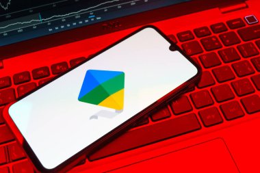 Prag, Çek Cumhuriyeti - 08 18 2025: Google Family Link logosunu gösteren bir cep telefonu. Google Family Link ebeveyn denetimi ve çocuk hesabı yönetimi için bir platformdur.