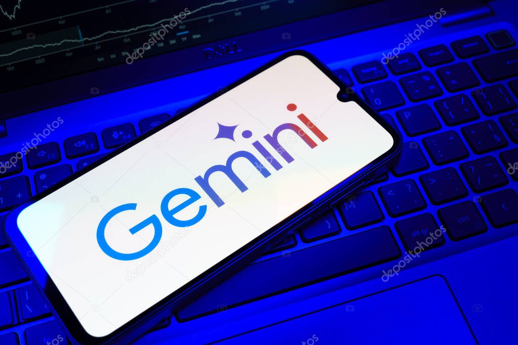 Prague, Czechia - 08 18 2025: A mobile phone on a keyboard displays Gemini logo. Gemini is a platform for cryptocurrency trading and management.