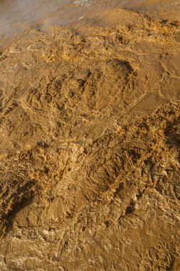 Üzerinde su akan çamurlu, kahverengi bir yüzey. Su bulanık ve kirli görünüyor. Çamur da kalın ve ıslak. Sahne, su gibi kaos ve düzensizliktir.