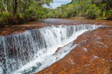 Eliot Creek Şelalesi, yatağını oluşturan kayadaki bir yarığa ve tropikal Avustralya 'da Cape York' ta popüler ama ücra bir yüzme çukuruna akan derin, el değmemiş bir dereye akar..