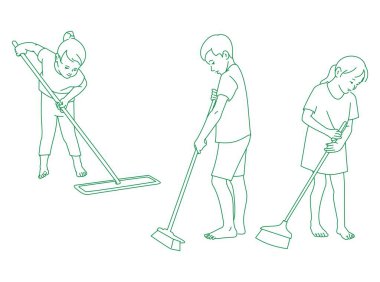 Çocuklar odalarını temizliyor.