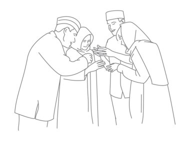 Mutlu Asyalı Müslüman ailesi Ramazan Kareem 'de ebeveynlerini ziyaret ediyor..