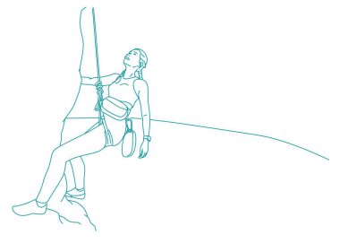 Bir kadın bir dağın tepesine tırmanıyor.