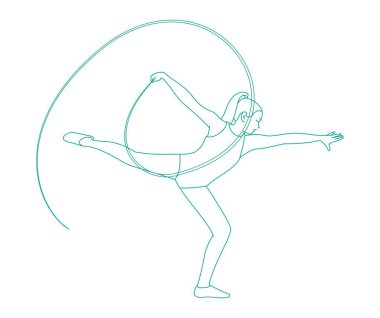  Jimnastik salonunda kurdeleyle dans eden melez bir kız.