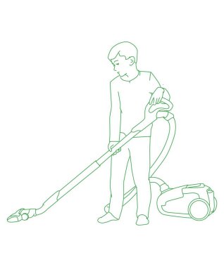  Elektrikli süpürge evde oturma odasında kullanarak çocuk