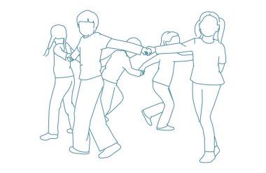  Bir grup arkadaş pembe oyun etrafında halka oynuyorlar.