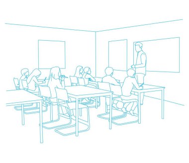 Okulda öğrencilere ders veren kendinden emin bir öğretmen..