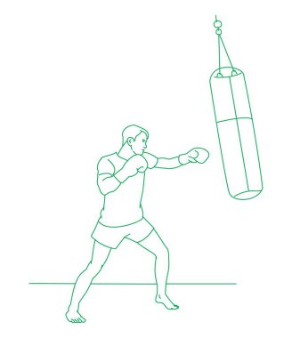 Spor salonunda kum torbası üzerinde erkek boksör eğitimi