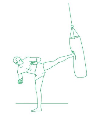  Erkek Tekme Boksörü Kum Torbası Tekmeliyor