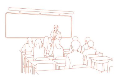  Öğrenciler okulda öğretmenlerini dinliyorlar, okul üniforması giyiyorlar..
