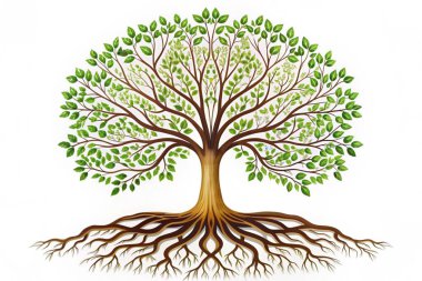 Kökleri Büyümeyi ve İstikrarlılığı Sembolize eden Bir Ağacın Çizimi