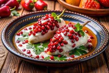 Nar ve ceviz soslu geleneksel Chiles en Nogada.