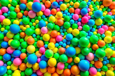 Canlı renkli yumuşak balonlu sakız topları neşeli ve neşeli bir doku yaratır..