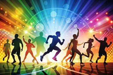 Çeşitli Sporlarda Etkin Kişilerin Renkli Suluboya Grubu