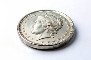 Klasik Kadın Portresi ile Antik Gümüş Para Yüksek Detay Makro Görüntü