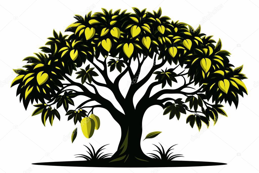 Lush Mango Tree Silhouetted Against a White Background