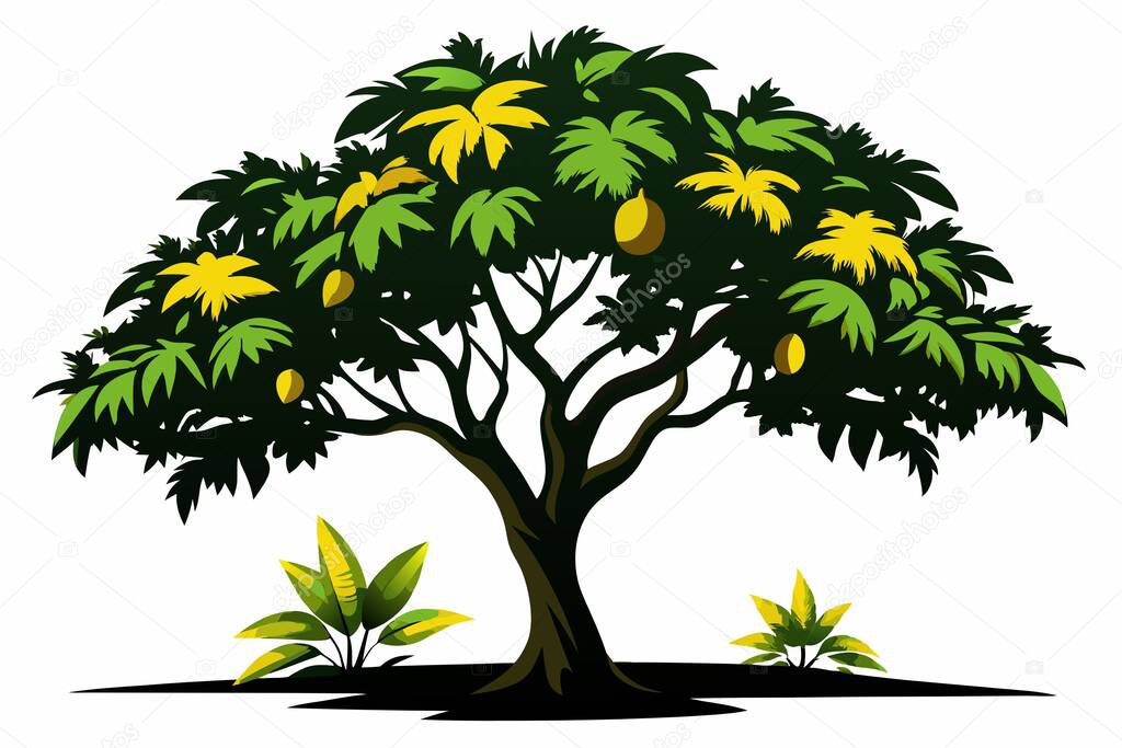 Lush Mango Tree Silhouetted Against a White Background