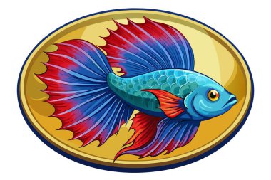 Oval Altın Çerçevede Canlı Beta Balığı
