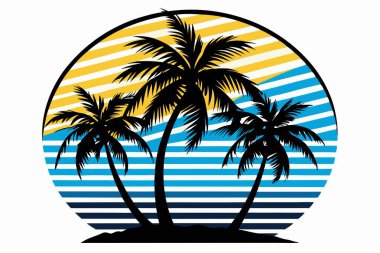 Yaz Yazı Yazı Yazı Yazı için Retro Sunset Palm Trees Grafik Tasarımı, Tişört ve herhangi bir tasarım için kullan